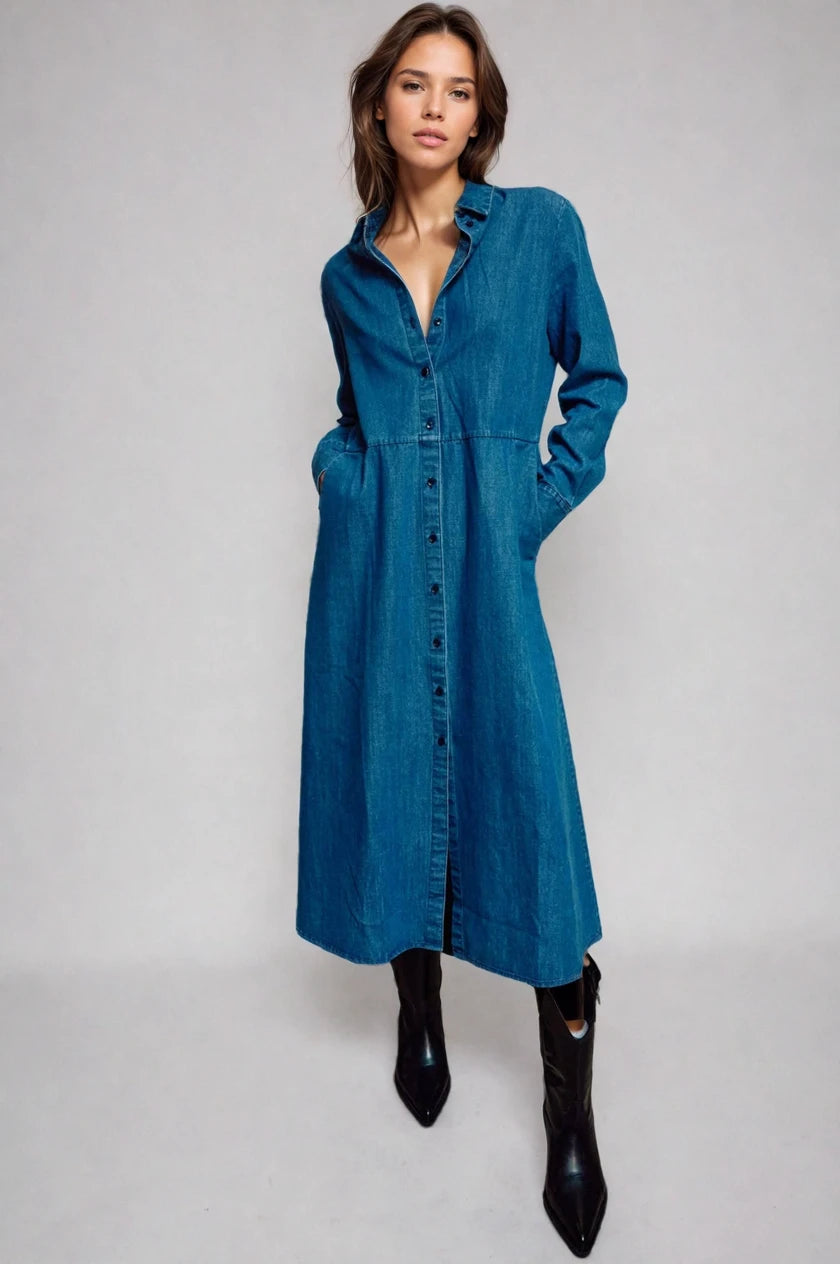 The Sunday Stroll Denim Shirt Dress - House of Caelo Athleisure Wear, Yoga Wear & Women's Clothing