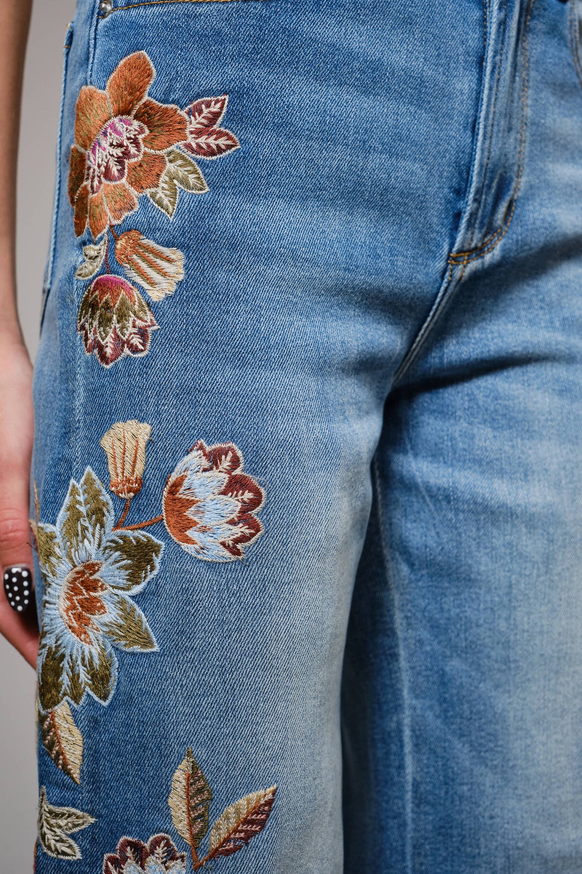 Flower Embroidery High Waist Flare Jeans, view 4 | Fitkitty Culture®