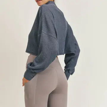 Waffled Mineral-Washed Cropped Top, Clothing, House of Caelo Athleisure Wear, Yoga Wear & Leggings, House of Caelo Athleisure Wear, Yoga Wear & Women's Clothing
