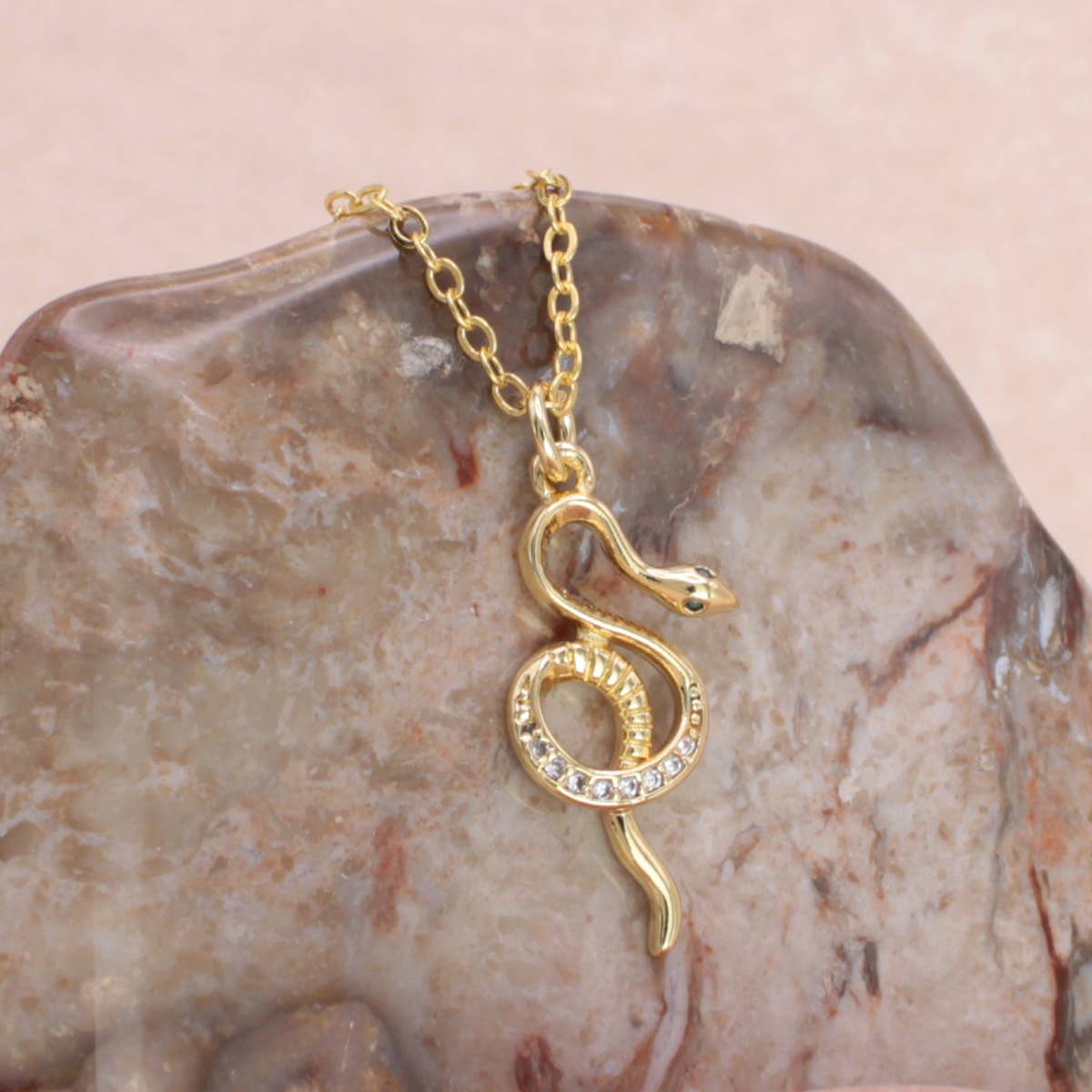 Gold Crystal Looping Snake Necklace - House of Caelo Athleisure Wear, Yoga Wear & Women's Clothing