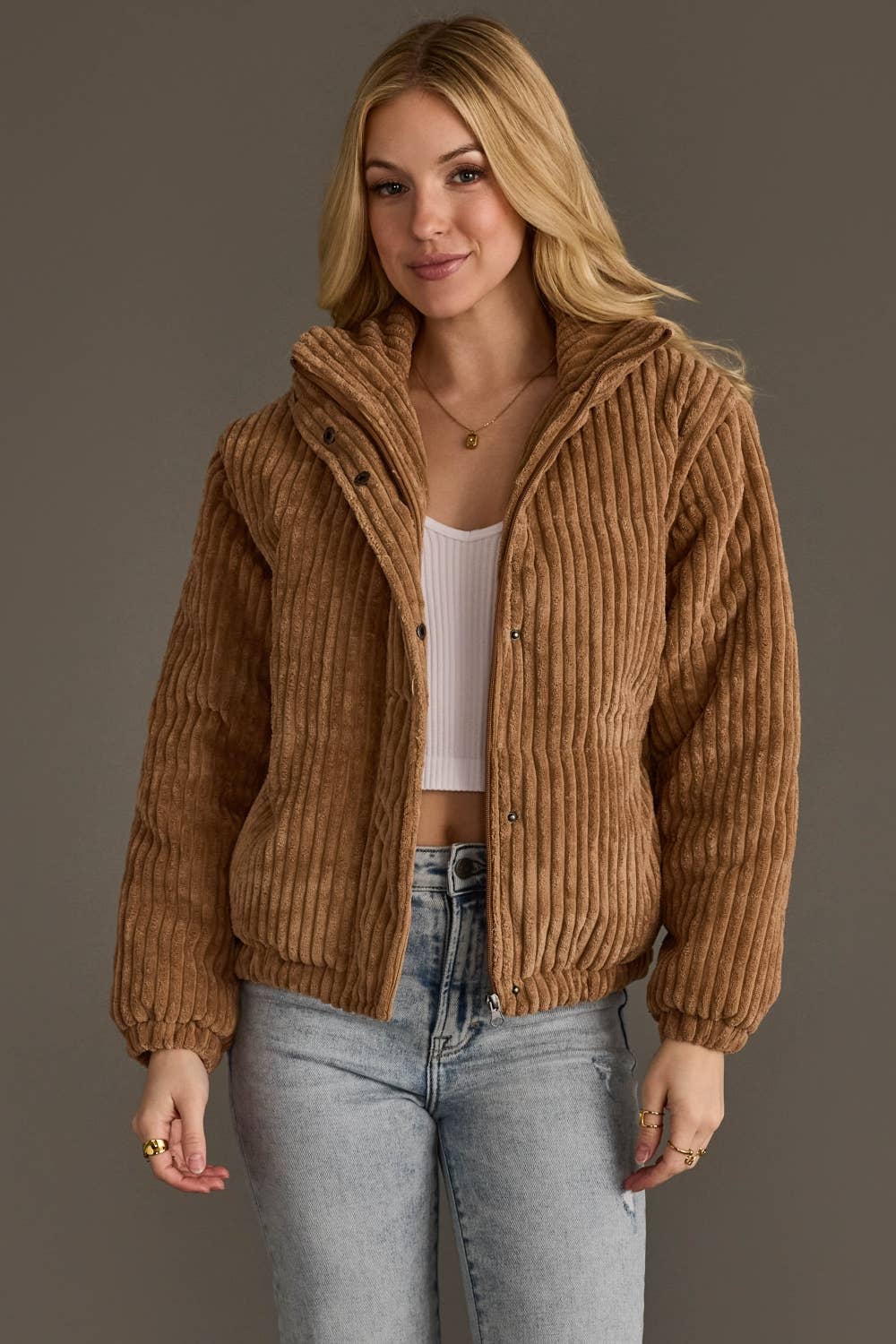 Tan Corduroy Puffer Jacket - Fitkitty Culture Athleisure Wear, Yoga Wear & Women's Clothing