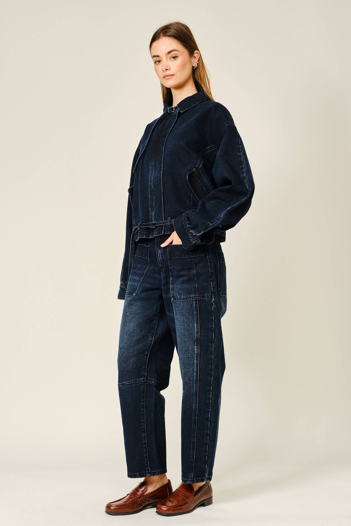 Dark Wash Utility Barrel Jeans