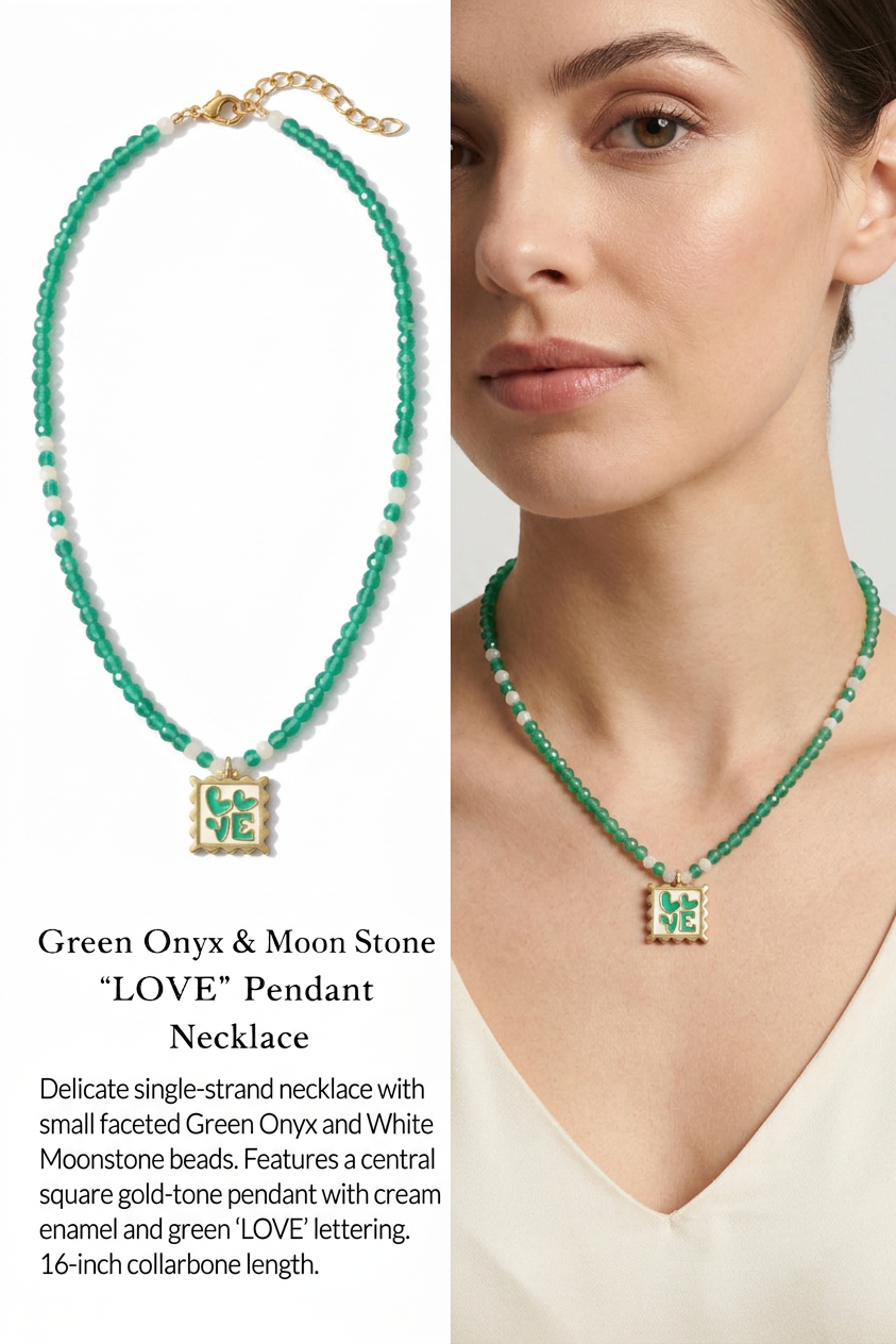 Emerald Love Green Onyx & Moonstone Necklace — alternate product view 2