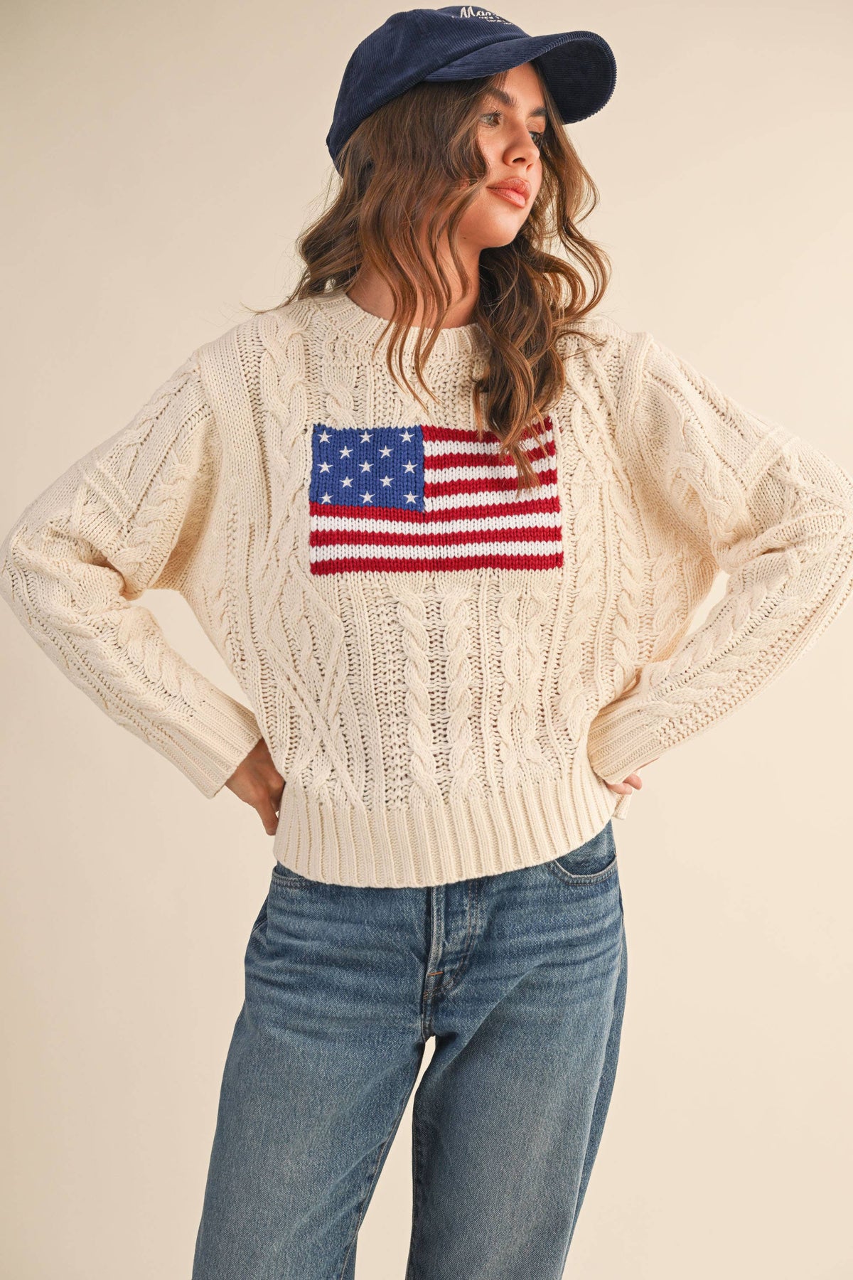 USA Flag Cable Knit Sweater - House of Caelo Athleisure Wear, Yoga Wear & Women's Clothing