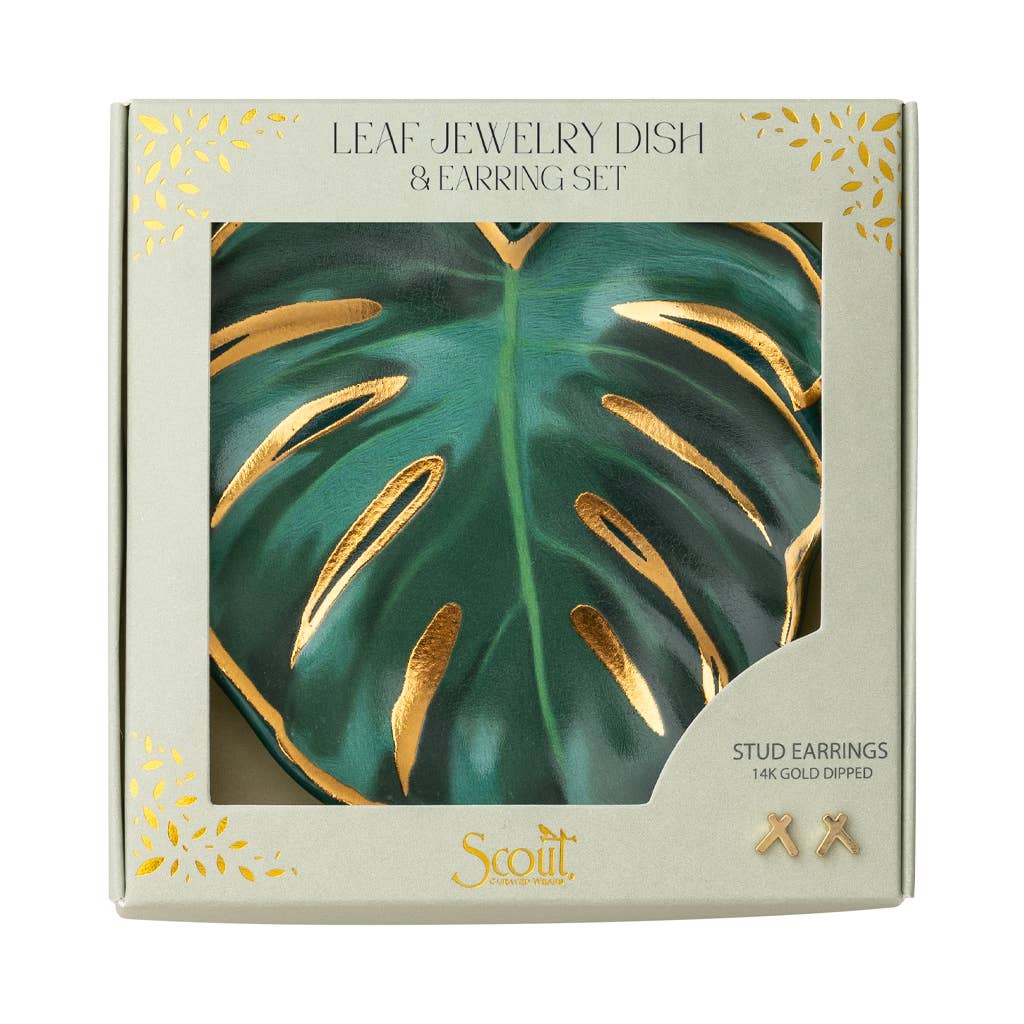 Jewelry Dish & Stud Earring Set - Leaf/Sage — alternate product view 2