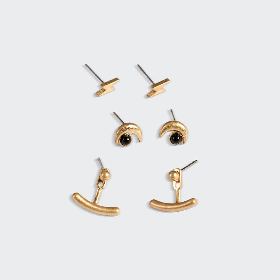 Moon & Black Spinel Stud Trio Ear Jacket Set — alternate product view 3