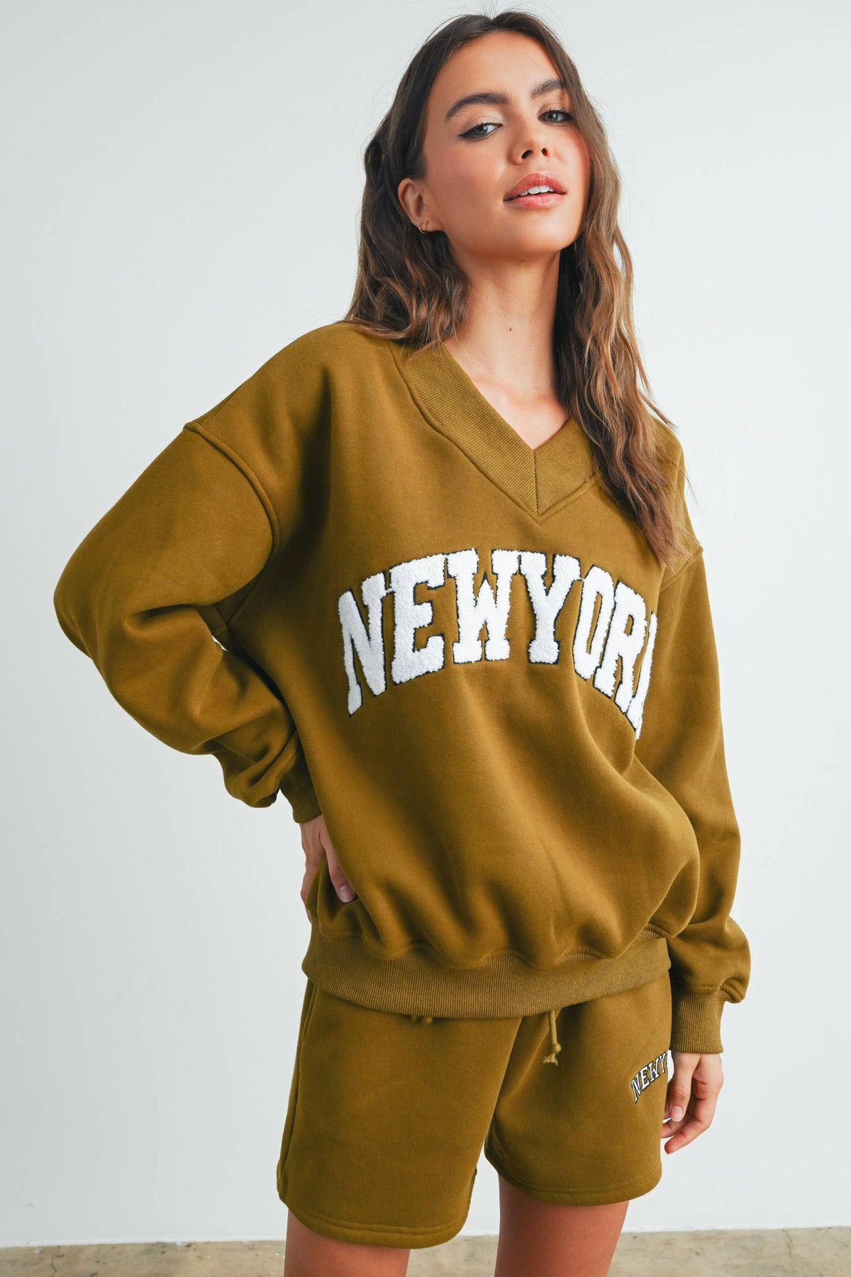 New York V-Neck Sweatshirt - House of Caelo Athleisure Wear, Yoga Wear & Women's Clothing