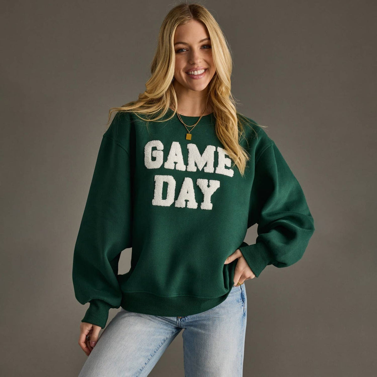 Green Game Day Terry-Embroidered Sweatshirt, product view 1