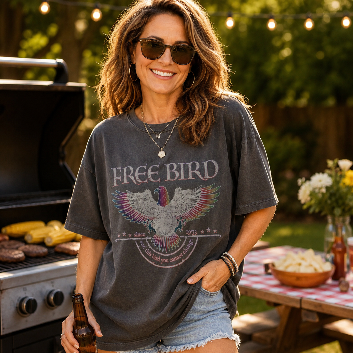 Vintage-inspired Free Bird old school band graphic tee in soft cotton