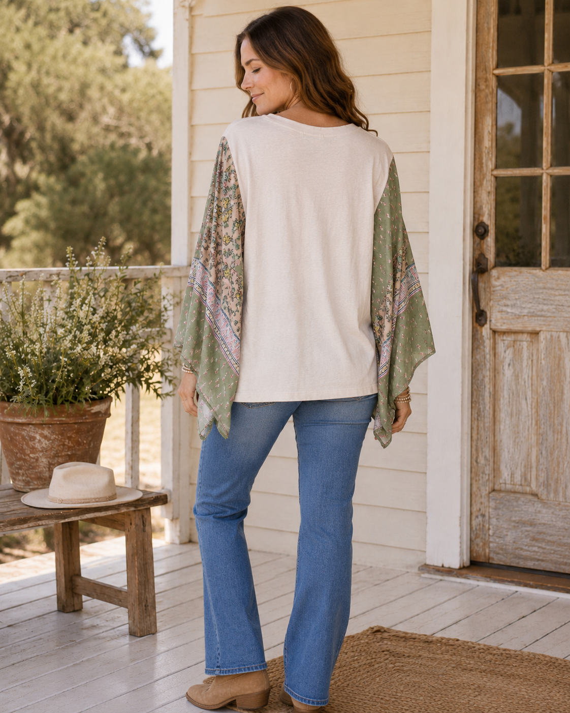 Free Bird America 1776 Graphic Sheer Sleeves Kaftan Top — back view