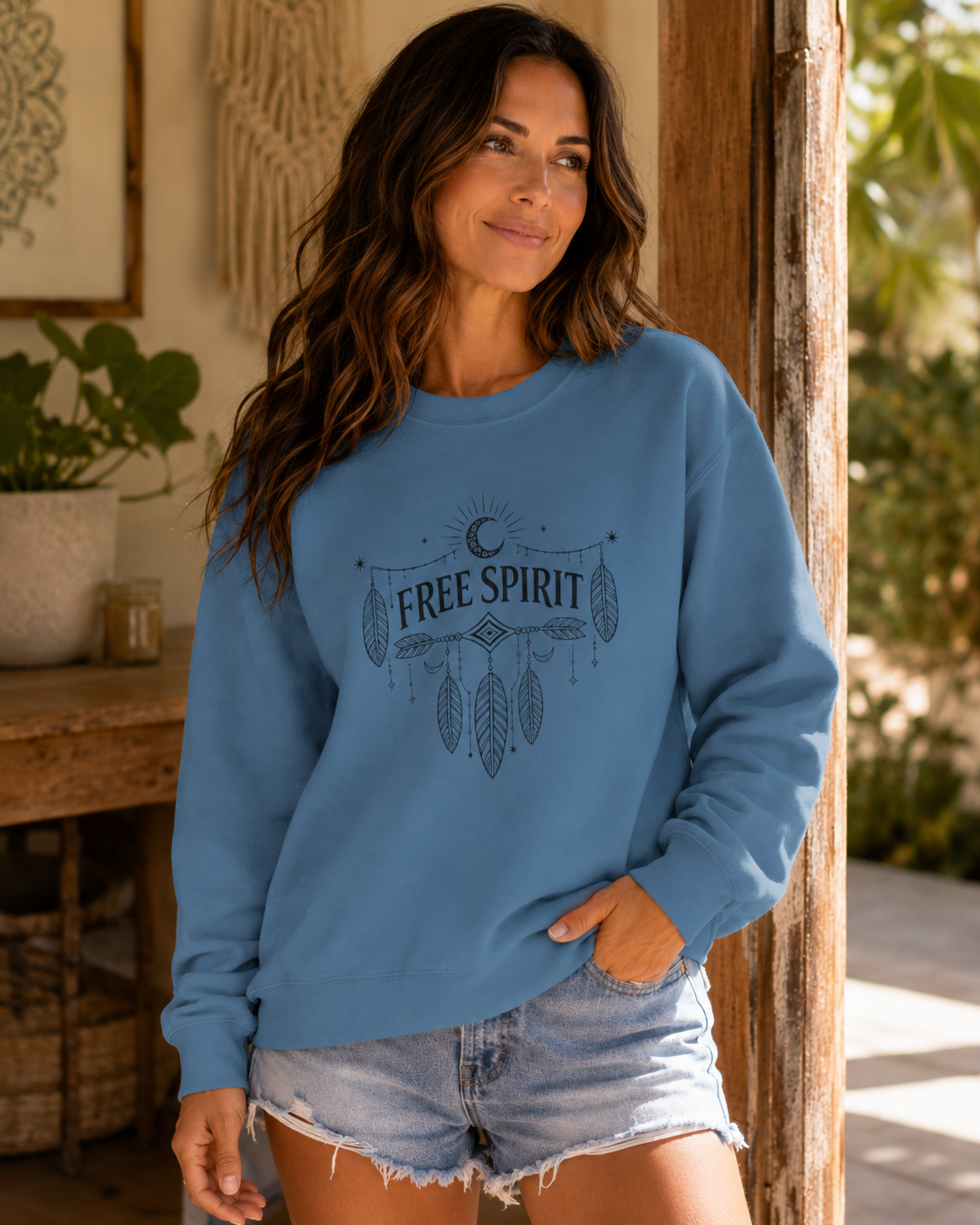 Free Spirit Dreamcatcher Crewneck Sweatshirt — styled lifestyle view