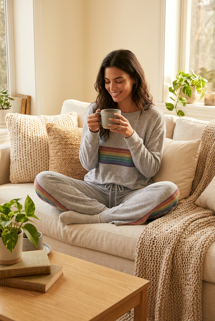 Rainbow Stripe Women's Loungewear Top - Fitkitty Culture Athleisure Wear, Yoga Wear & Women's Clothing