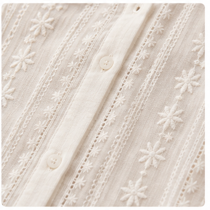 Ivory Garden Lace Button-Down Shirt floral embroidery and button detail