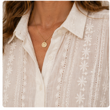 Ivory Garden Lace Button-Down Shirt collar and neckline detail