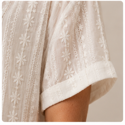 Ivory Garden Lace Button-Down Shirt embroidered sleeve detail