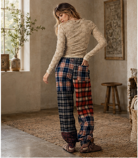 Patchwork Plaid Jogger Pants, view 2 | House of Caelo®