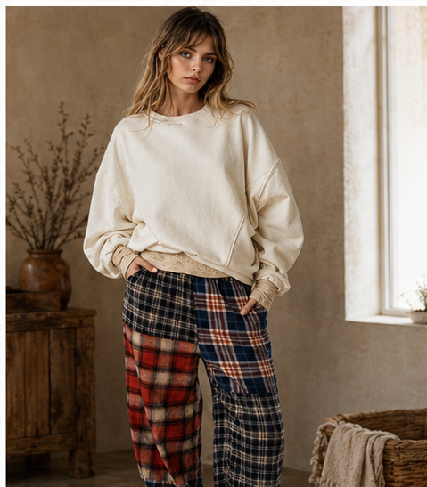 Patchwork Plaid Jogger Pants, view 6 | House of Caelo®