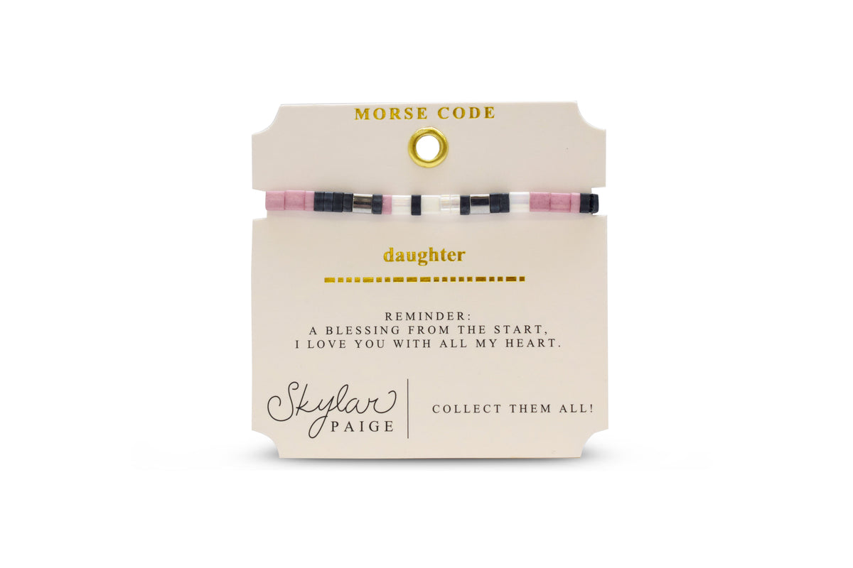 Skylar Paige Daughter Morse Code bracelet on card