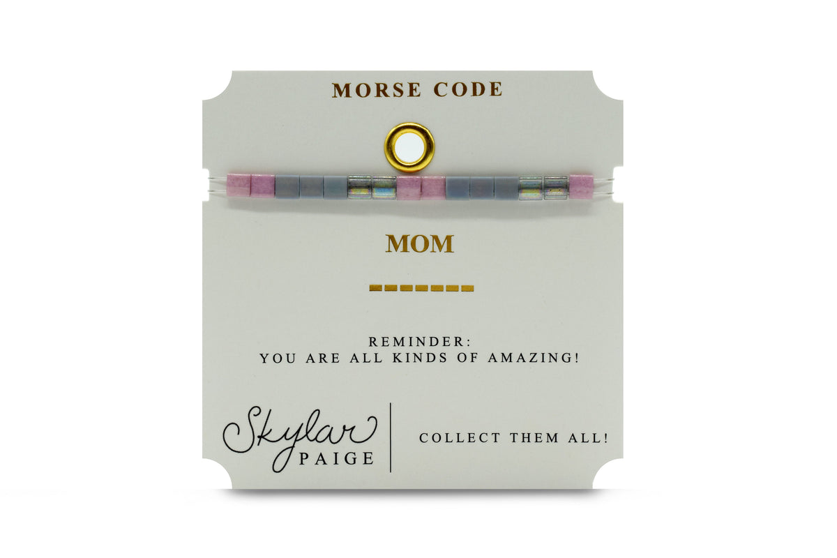 Skylar Paige MOM Morse Code bracelet on card
