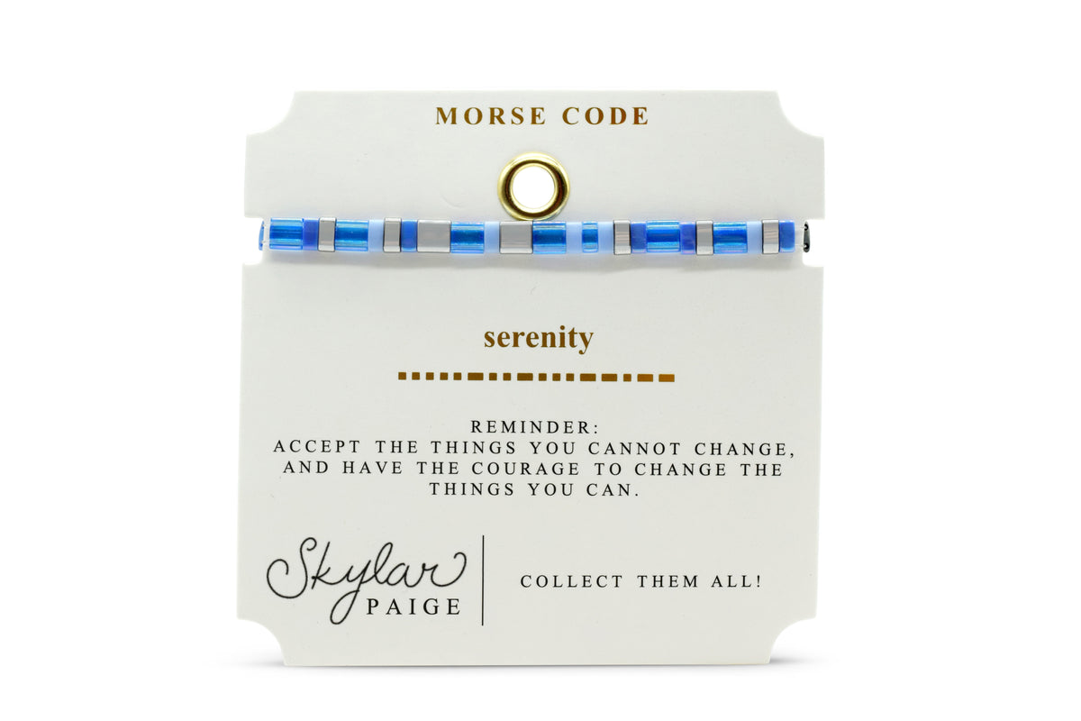 Skylar Paige Serenity Morse Code bracelet on card