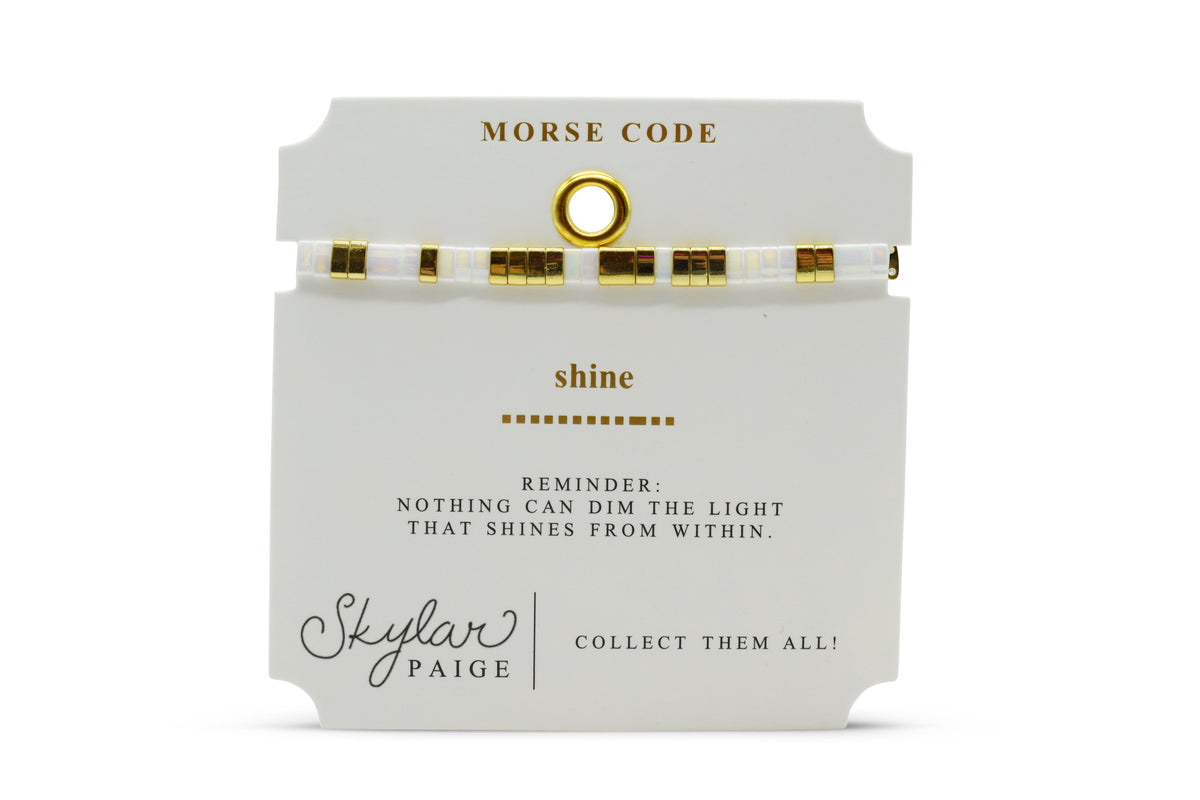 Skylar Paige Shine Morse Code bracelet on card
