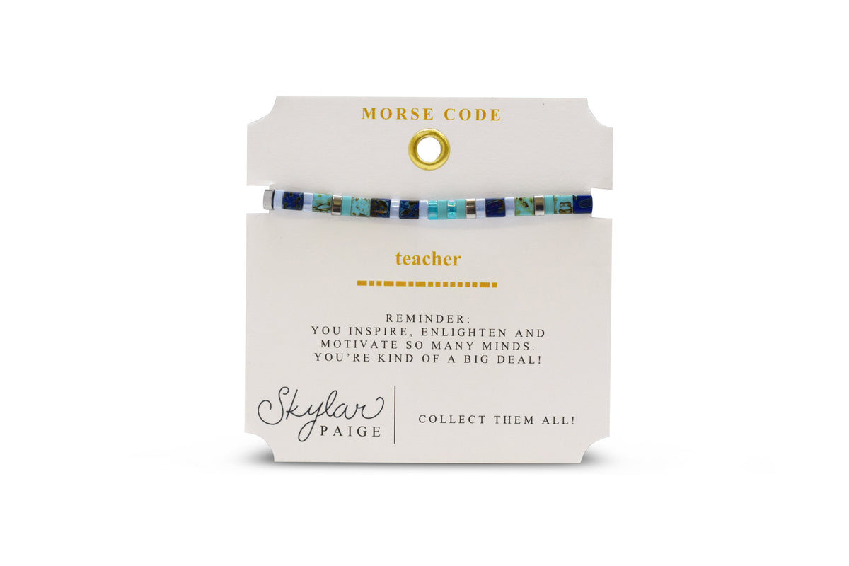 Skylar Paige Teacher Morse Code bracelet on card