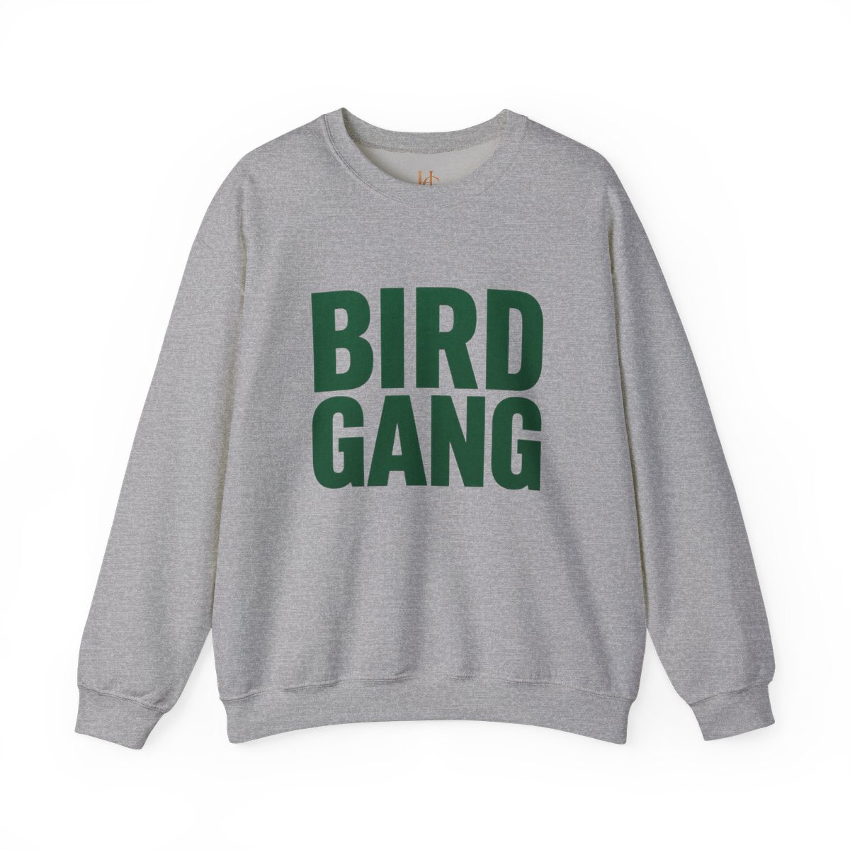Sport Grey BIRD GANG unisex crewneck sweatshirt with forest-green graphic