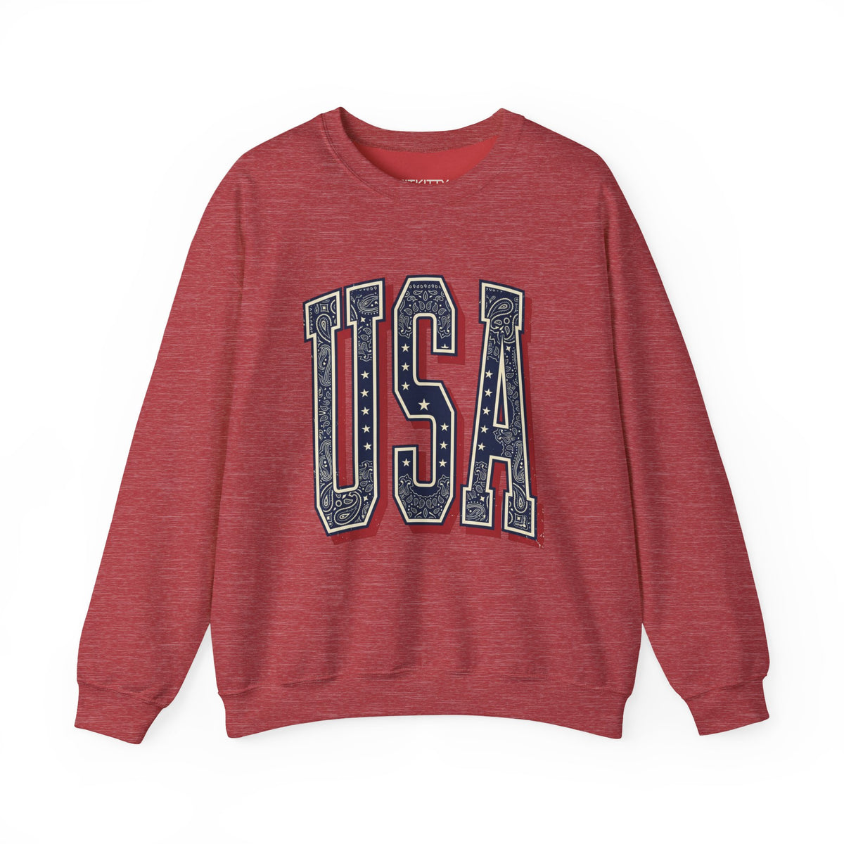 USA Varsity Embroidered Crewneck Sweatshirt | Vintage Patriotic Pullover, view 6 | Fitkitty Culture®