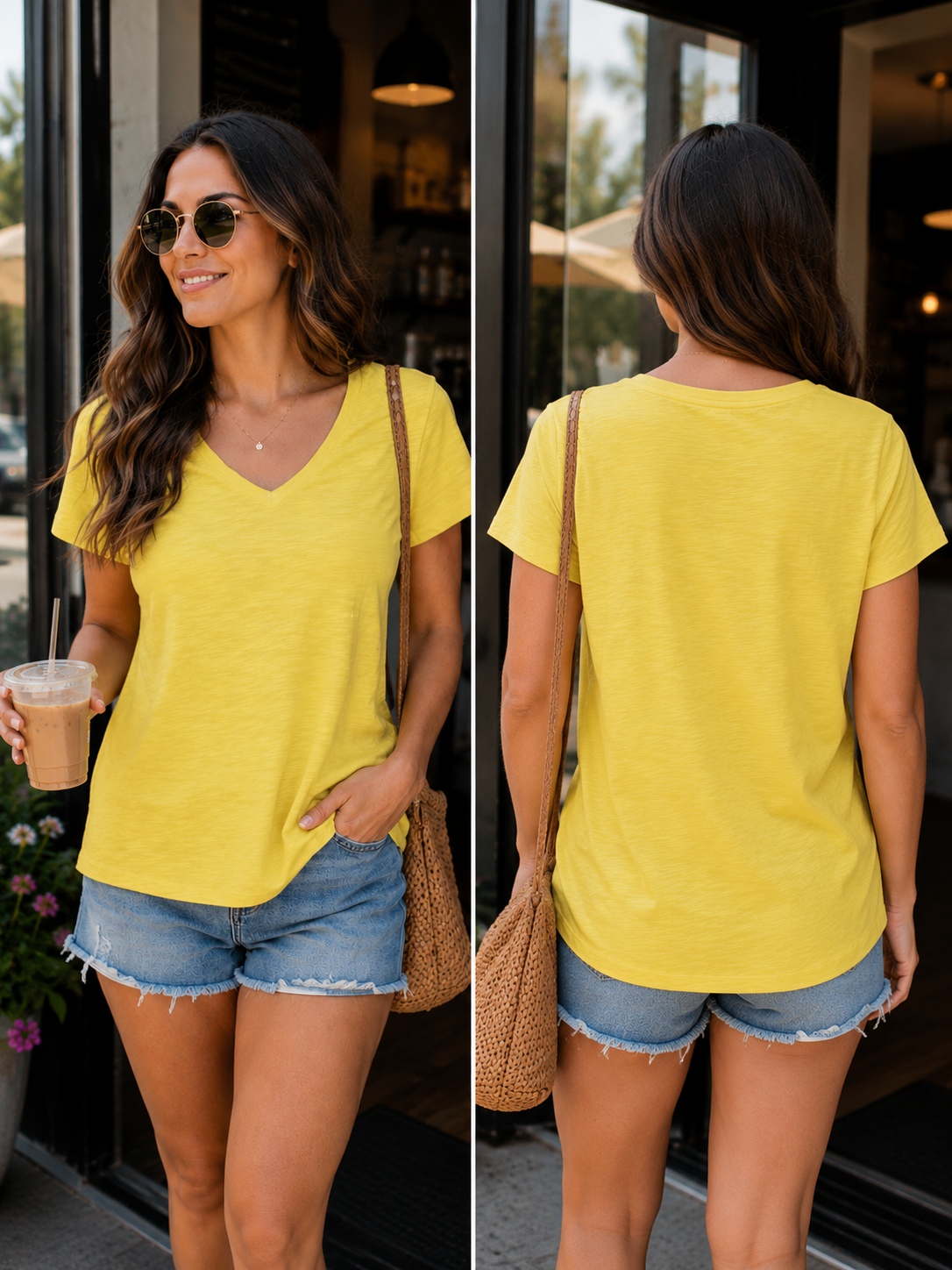 Sunshine Slub V-Neck Tee, view 2 | Fitkitty Culture®