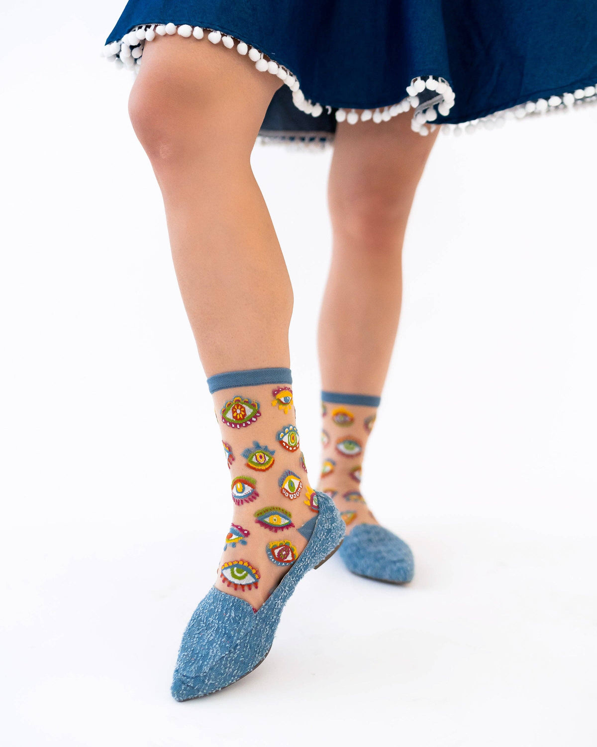 Sock Candy Evil Eye Sheer Crew Sock