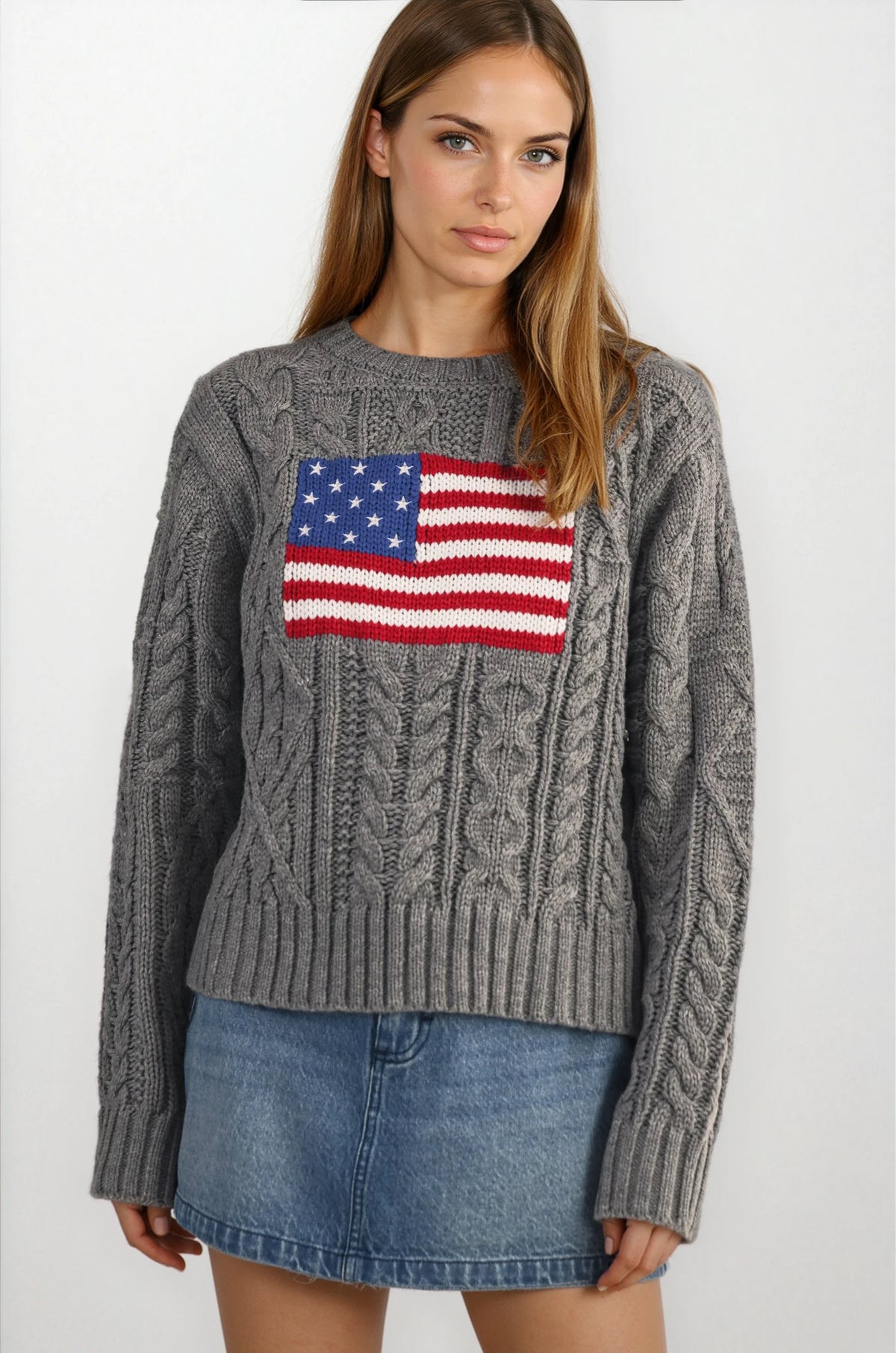 USA Flag Cable Knit Sweater - House of Caelo Athleisure Wear, Yoga Wear &  Women's Clothing
