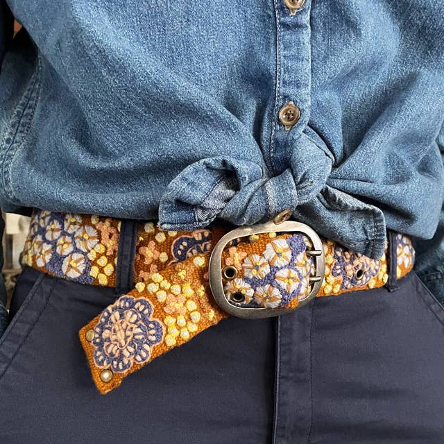 Blue Skies Floral Embroidered Wool Belt - House of Caelo Athleisure Wear, Yoga Wear &  Women's Clothing