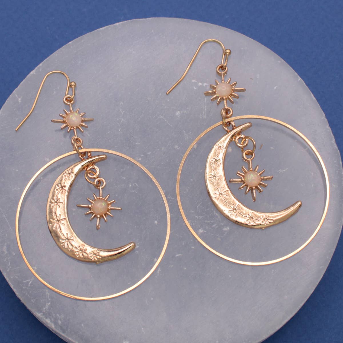 Celestial Moon & Sun Gold Hoop Earrings — alternate product view 3
