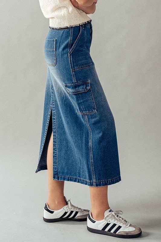 Utility Chic Midi Denim Skirt - House of Caelo Athleisure Wear, Yoga Wear &  Women's Clothing