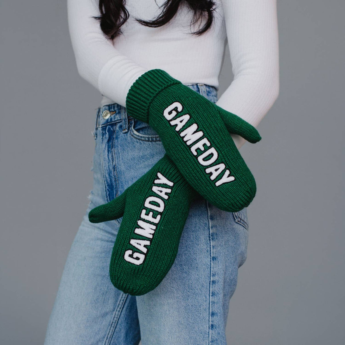 Green and White Philadelphia Game Day Mittens, product view 1
