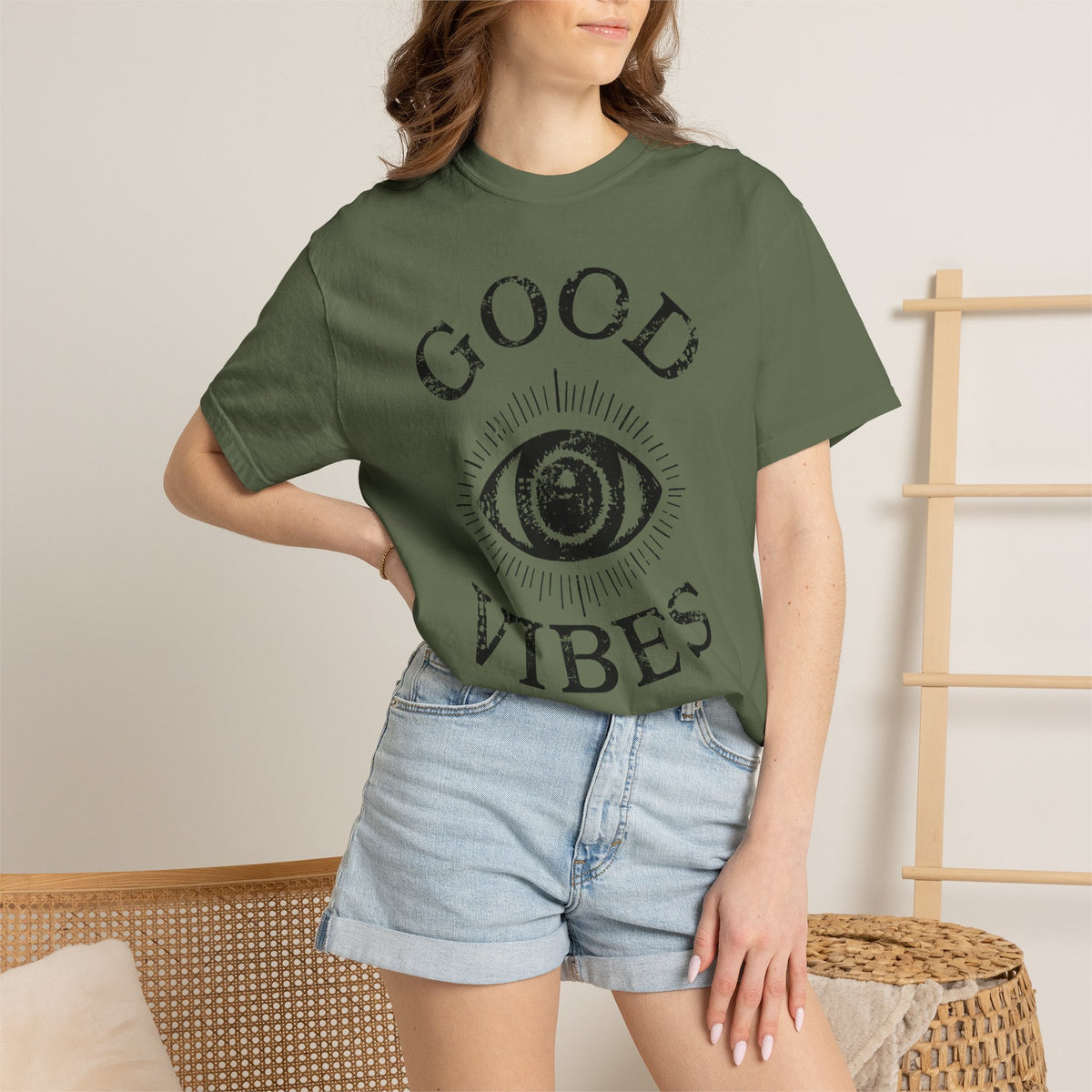 Good Vibes Eye T-Shirt: Vintage Mystic Graphic Tee, view 27 | Fitkitty Culture®