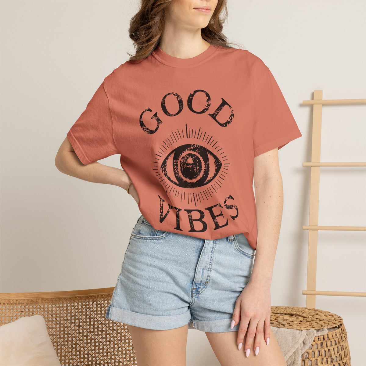 Good Vibes Eye T-Shirt: Vintage Mystic Graphic Tee, view 15 | Fitkitty Culture®