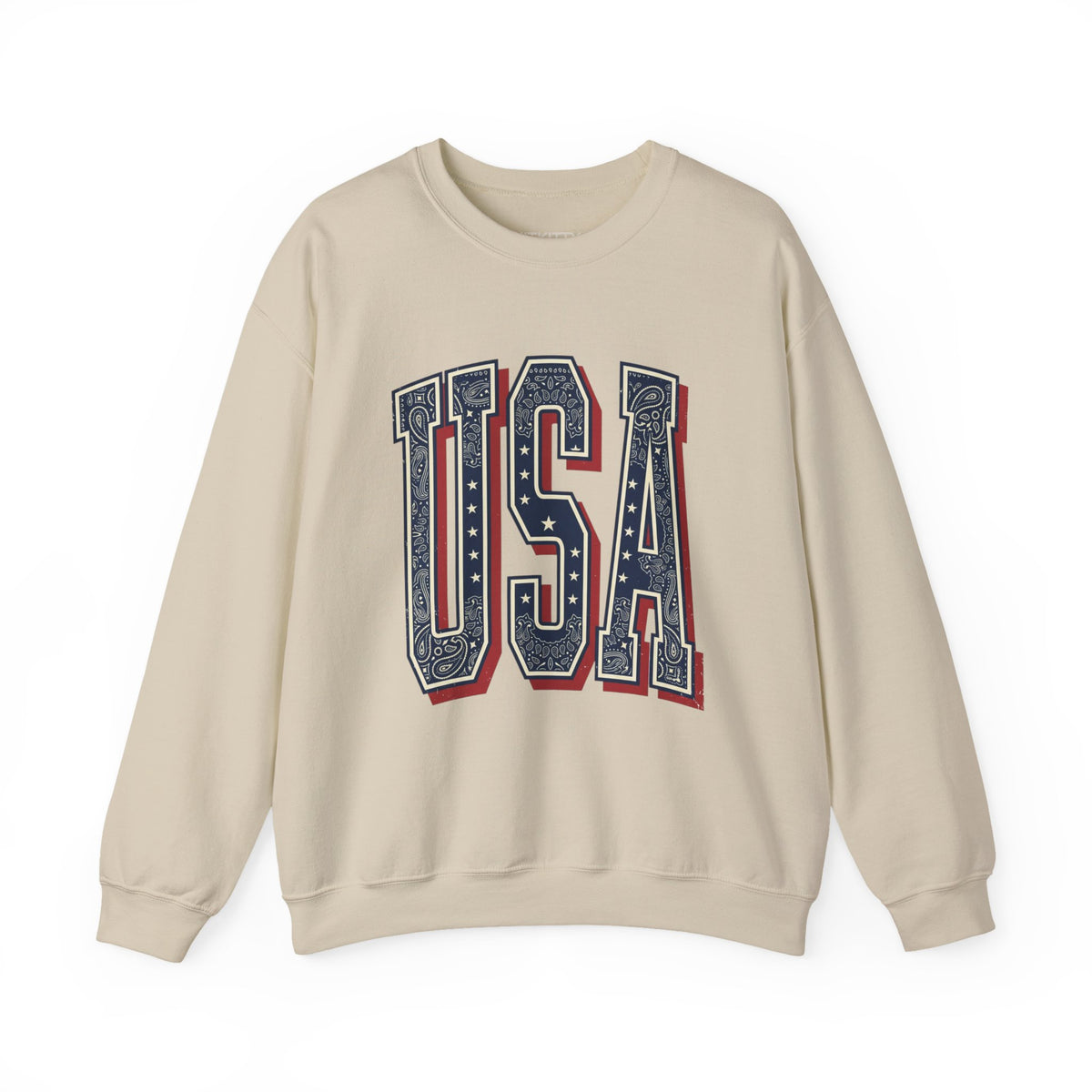 USA Varsity Embroidered Crewneck Sweatshirt | Vintage Patriotic Pullover, view 10 | Fitkitty Culture®