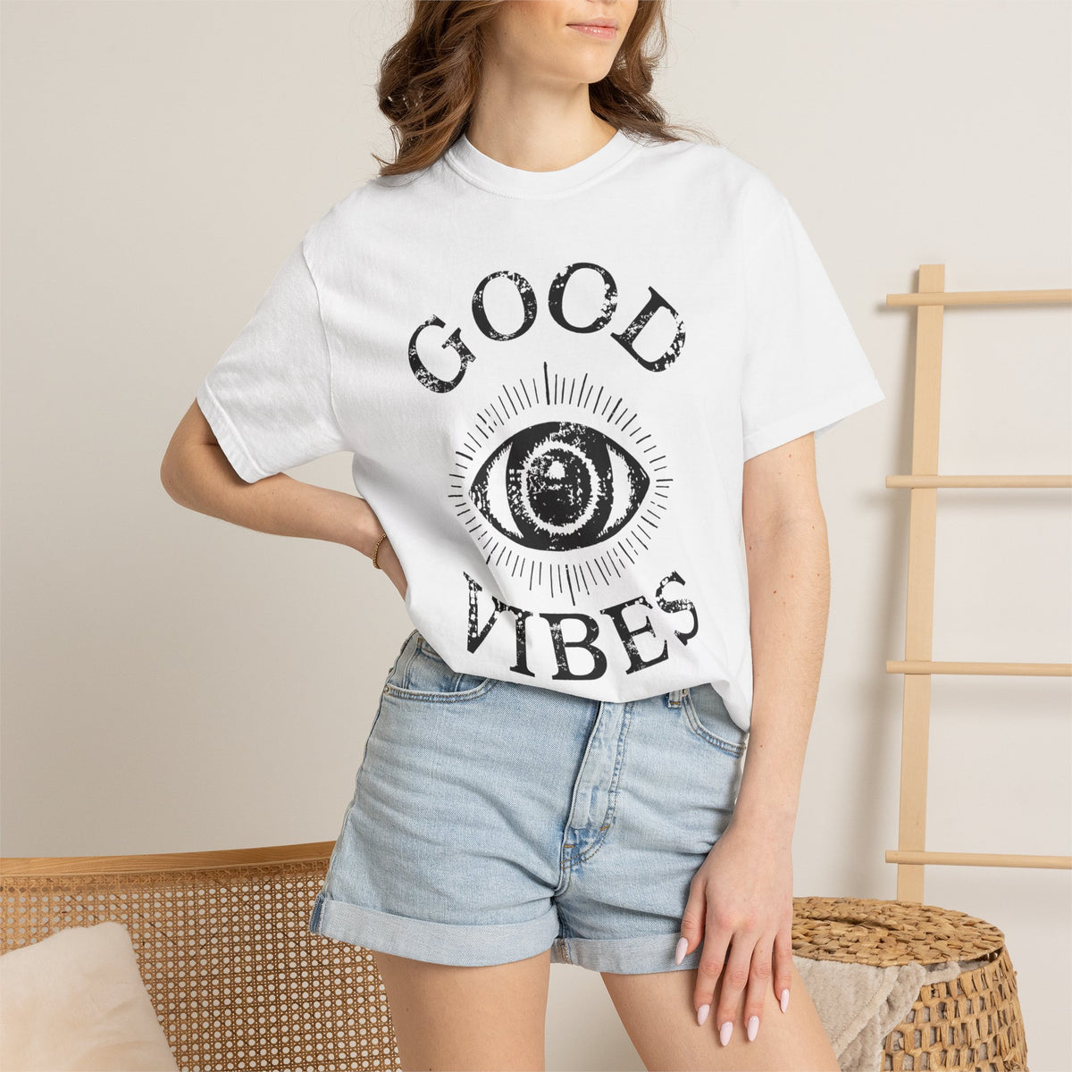 Good Vibes Eye T-Shirt: Vintage Mystic Graphic Tee, view 12 | Fitkitty Culture®