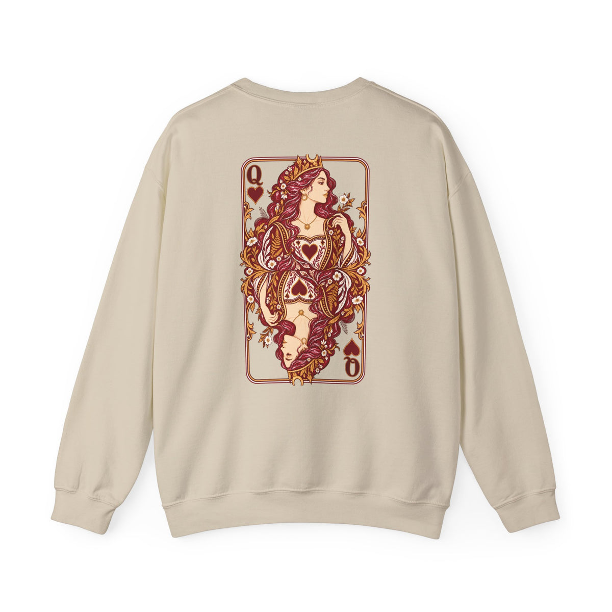 Queen of Hearts Sweatshirt | Celestial Playing Card Back Print Crewneck