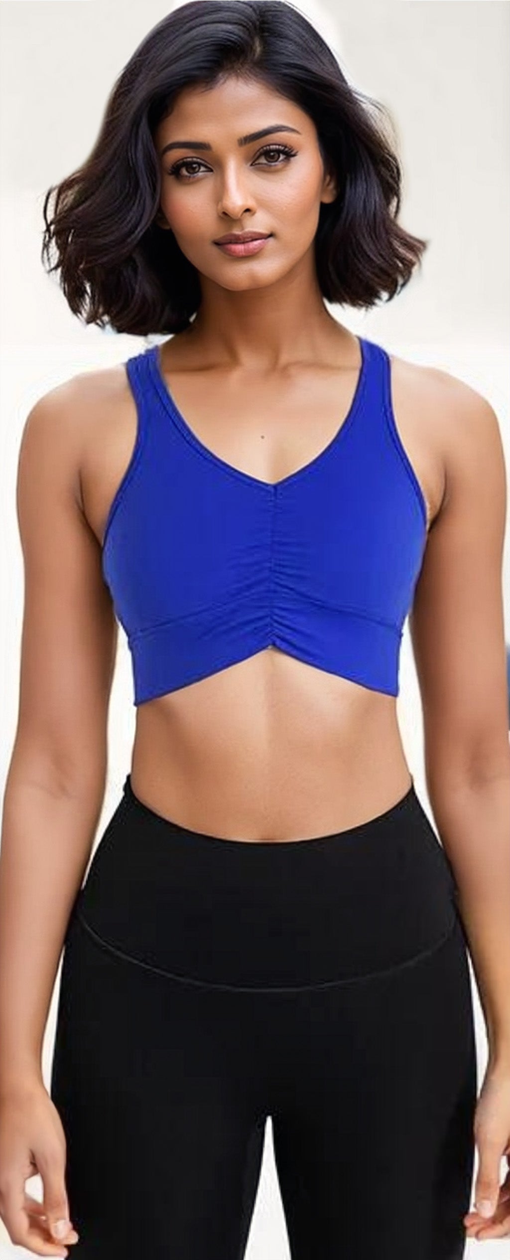 V Neck Brushed Fabric Scrunch Front Yoga Bras, Sports Bra, House of Caelo, House of Caelo