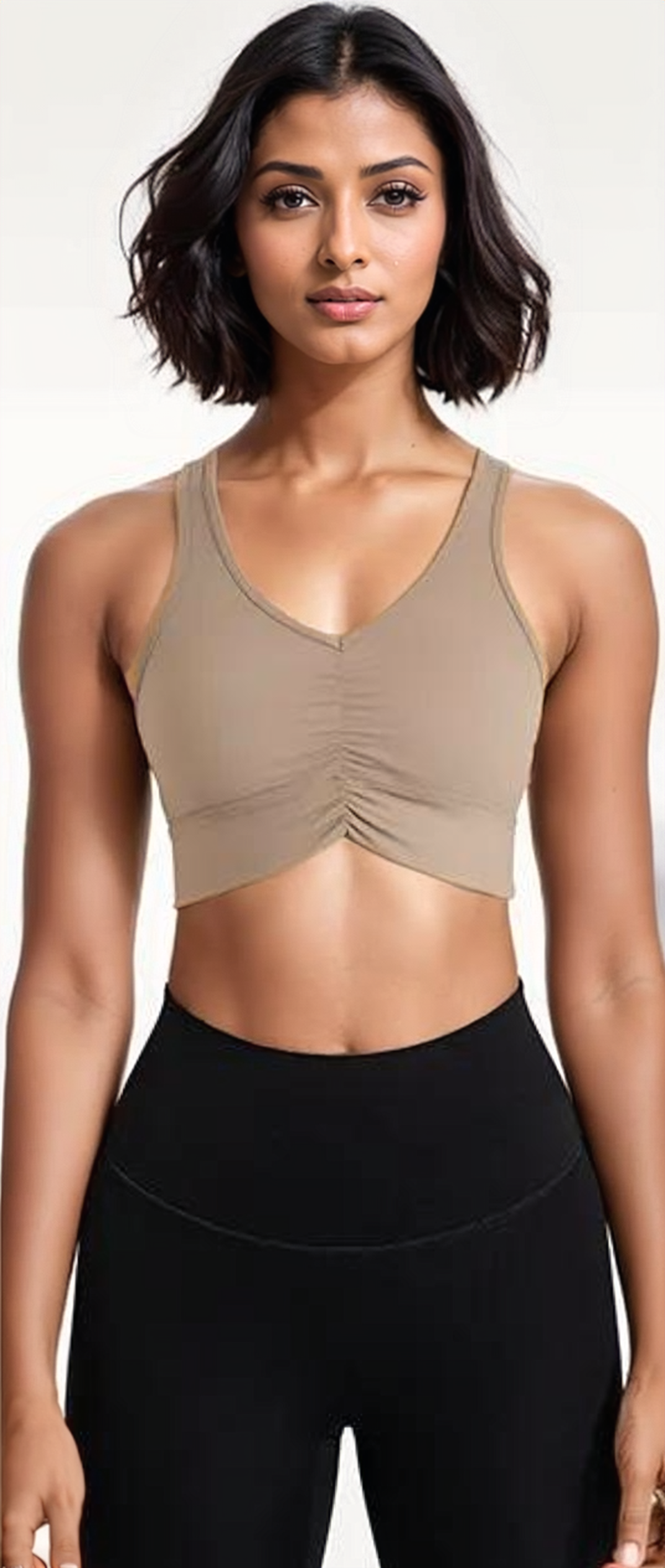 V Neck Brushed Fabric Scrunch Front Yoga Bras, Sports Bra, House of Caelo, House of Caelo