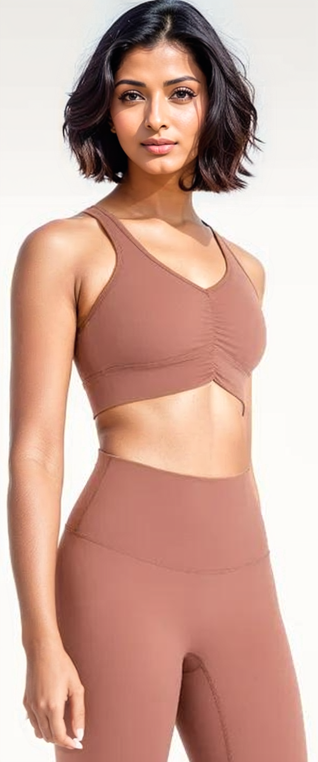 V Neck Brushed Fabric Scrunch Front Yoga Bras, Sports Bra, House of Caelo, House of Caelo
