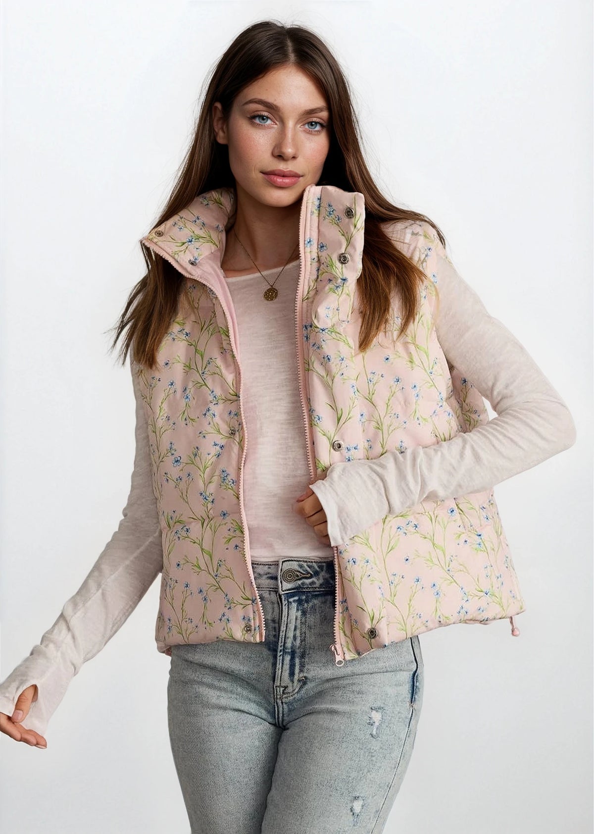 Light Pink Floral Puffer Vest - House of Caelo Athleisure Wear, Yoga Wear &  Women's Clothing