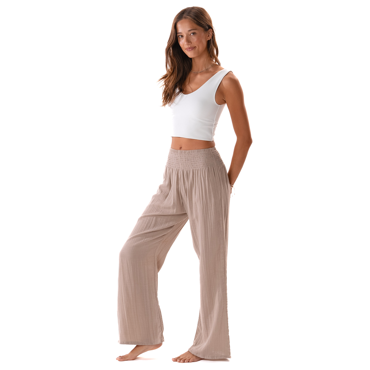 Stone Wide Leg Cotton Pants, view 4 | Fitkitty Culture®