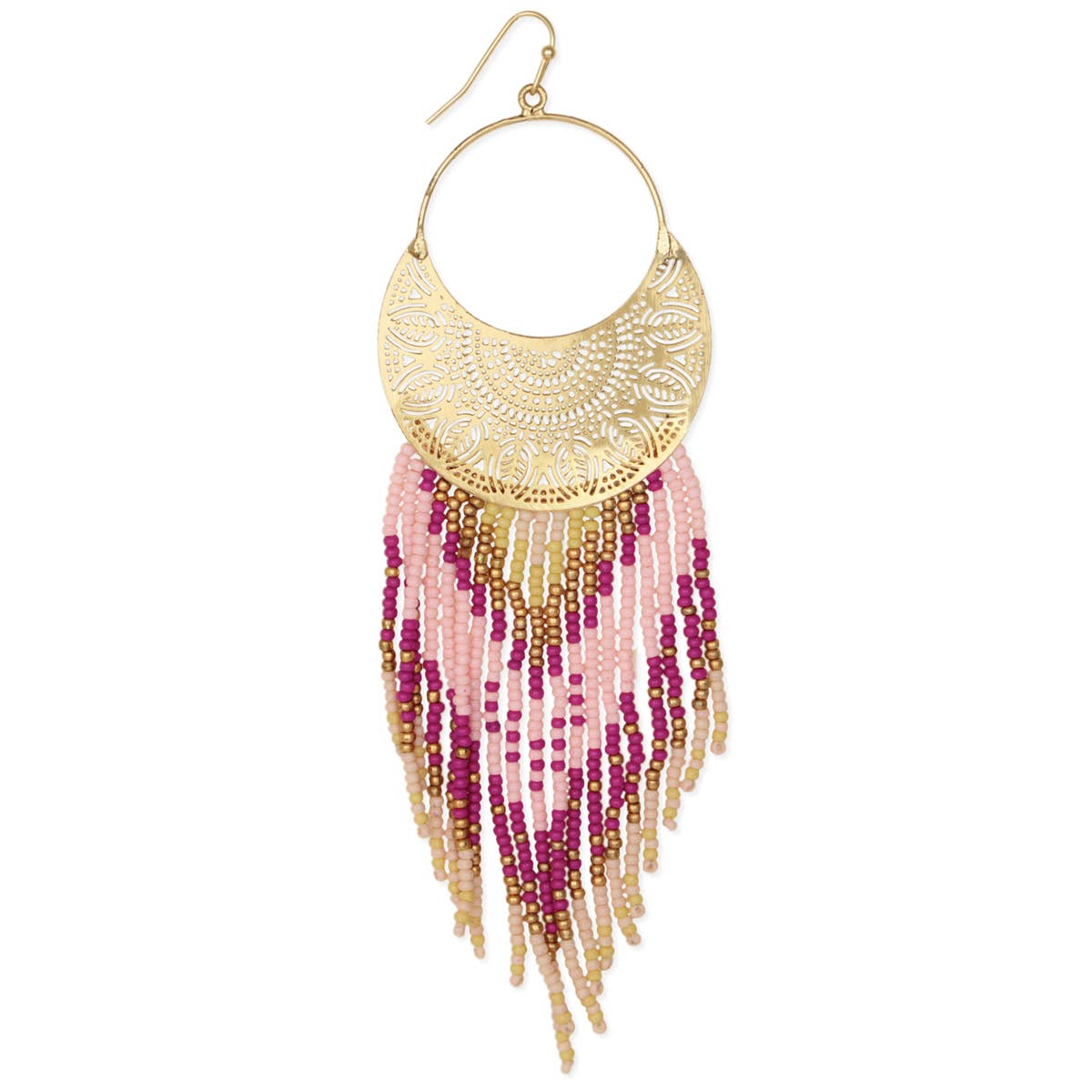Pink Sunset Beaded Fringe Earrings — alternate product view 2