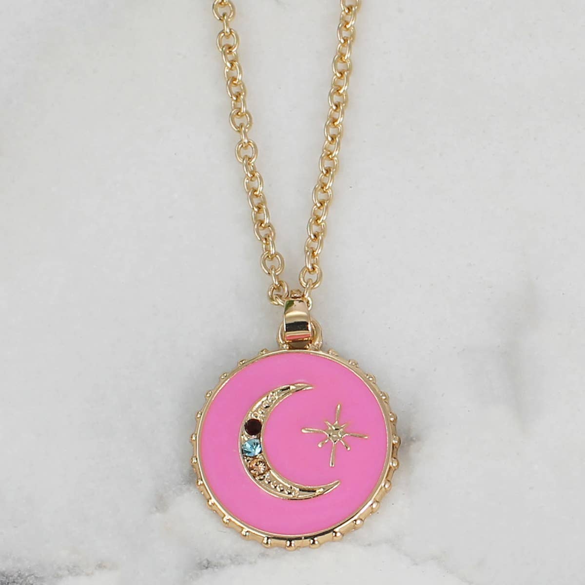 Sparkling Moon Enamel Charm Necklace detail view