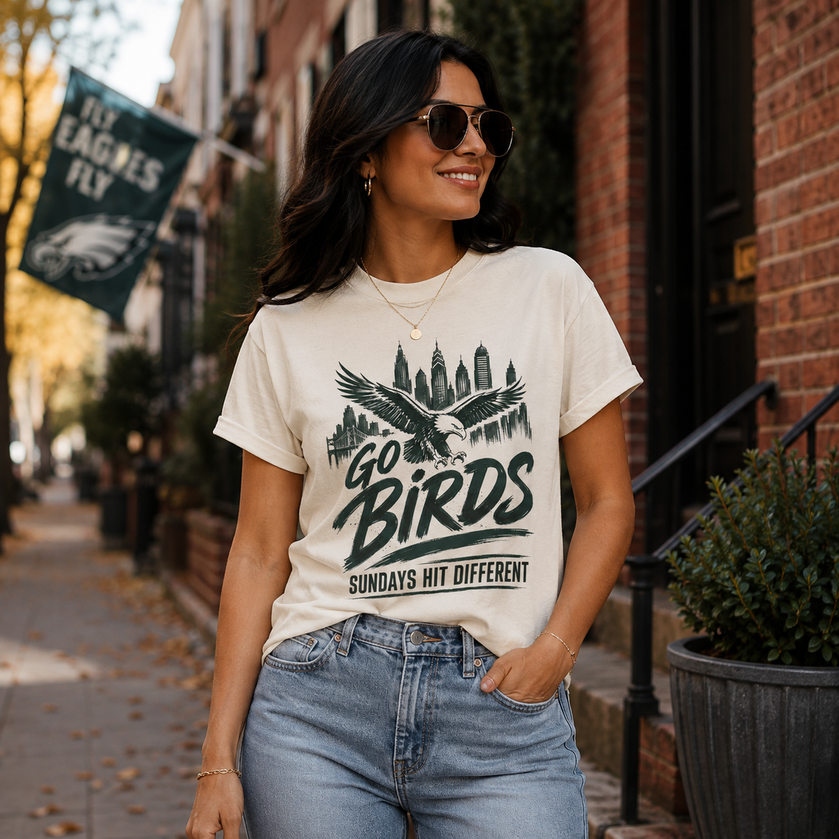 GO BIRDS Sundays Hit Different heavyweight tee lifestyle main image
