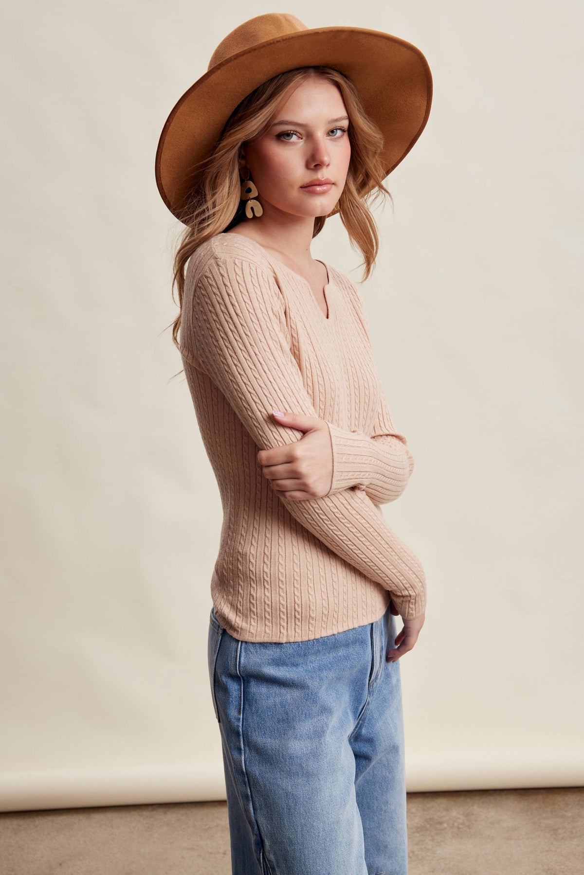 Ribbed V-Neck Knit Top