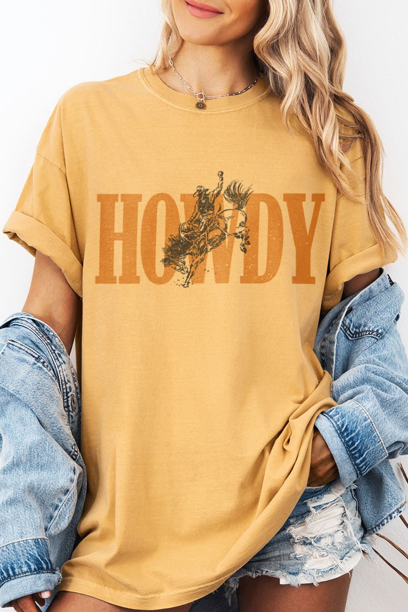 Soft cotton tee with vintage Western Howdy graphic